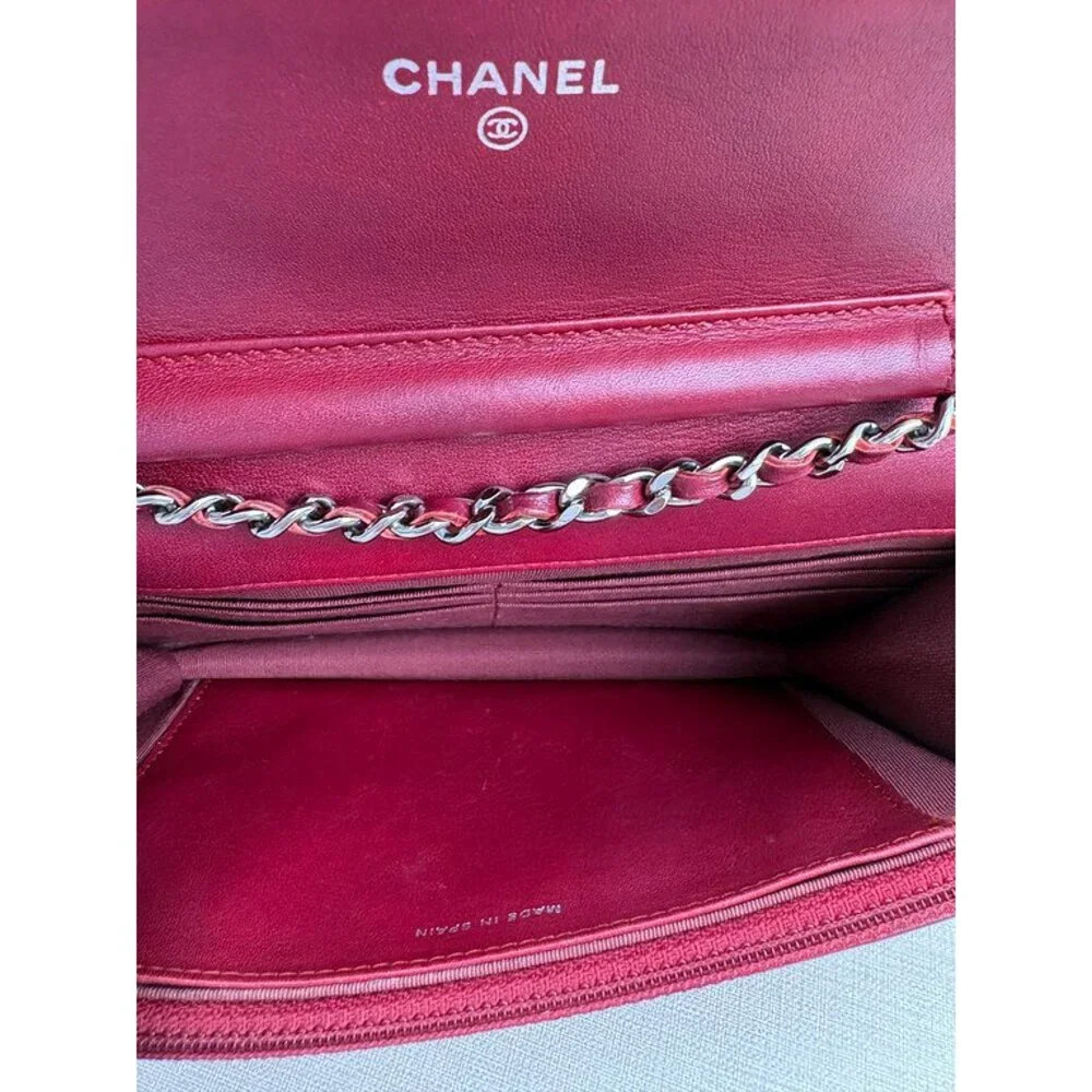 CHANEL Burgundy Patent Leather Wallet on Chain WOC SHW